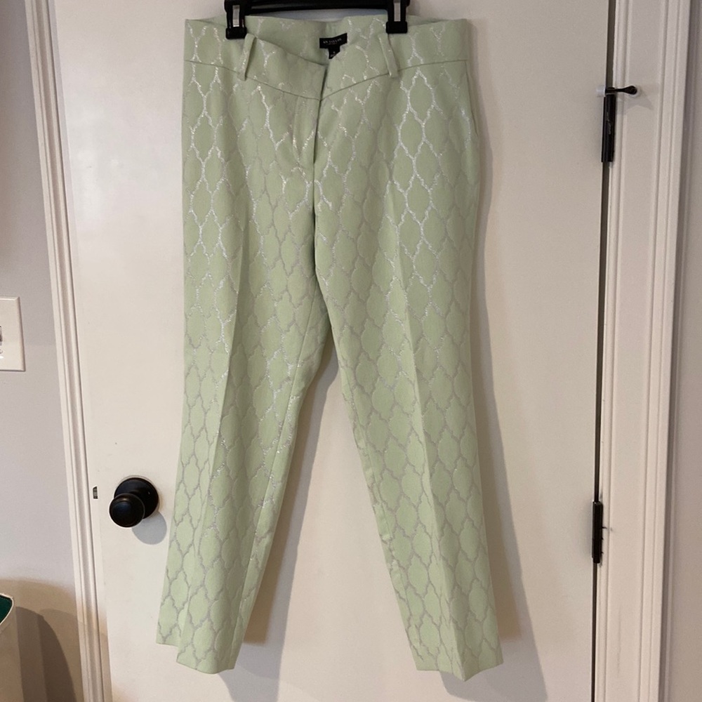 Ann Taylor Lattice Print Jacquard Metallic Mint Green Pants